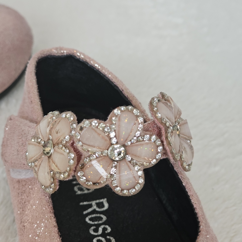 BELLA ROSA | Toddler Little Girls Glitter Pink Flowers Mary Jane Dress Shoes - Picture 3 of 13